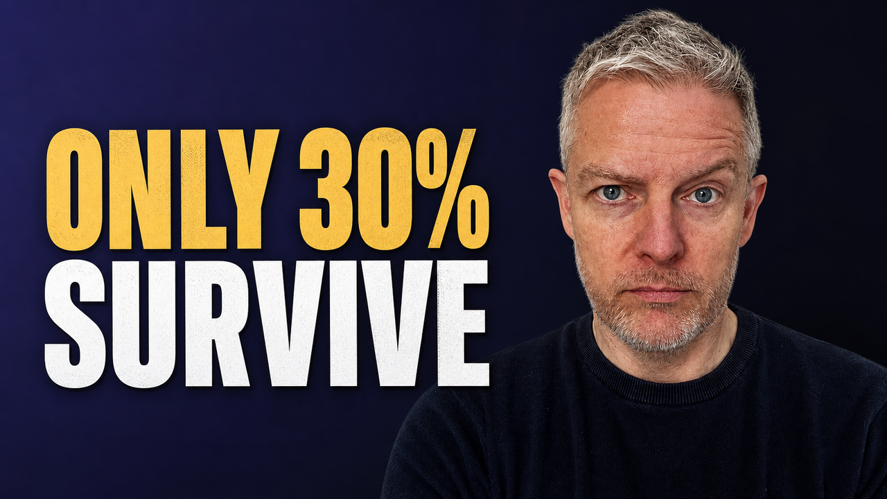 Video still: Ciaran O'Donnell beside the words Only 30% survive, referring to Kilimanjaro climbers.